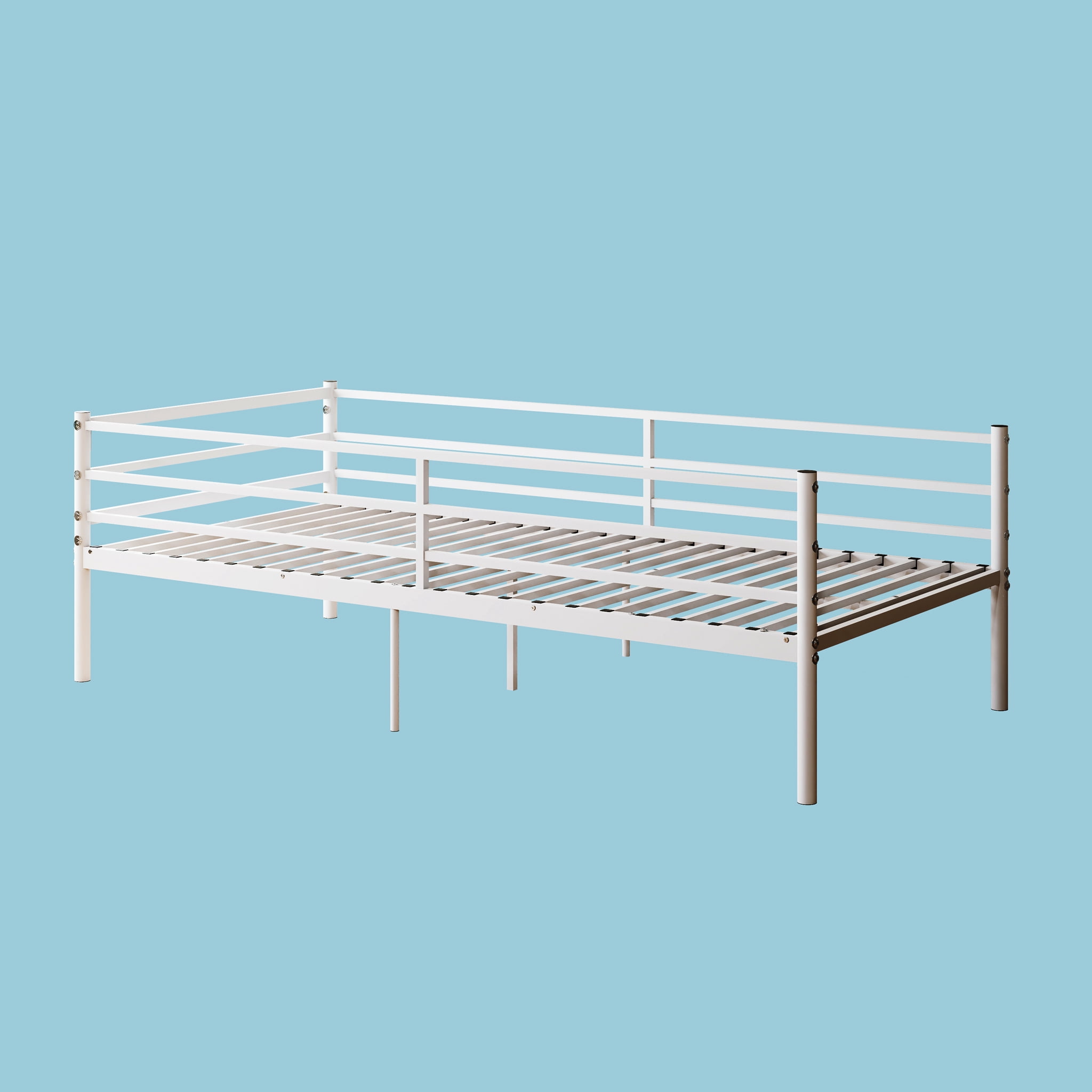 Leumius Twin Size Metal Platform Twin Bed,Heavy Duty Metal Platform,Sturdy and Durable,No Spring Mattress Required,White02