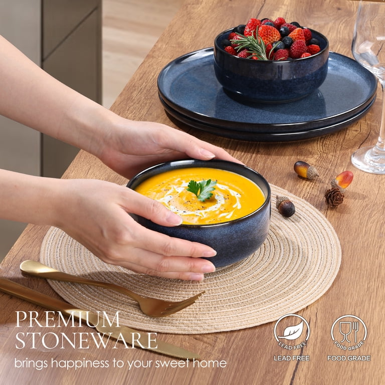 Vesteel Dinnerware Sets for 4, 12-Piece Stoneware Plates and Bowls