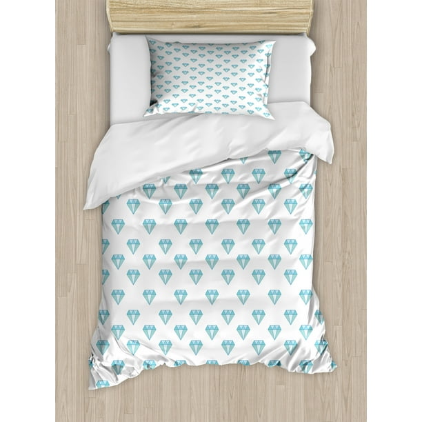 Turquoise Blue Duvet Cover Set Twin Size Artistic Pattern Of Diamond Motif With Geometric Elements 2 Piece Bedding Set With 1 Pillow Sham Turquoise Baby Blue Sea Blue By Ambesonne Walmart Com