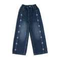 thumbnail image 7 of Girl's Pants Denim Embroidery Floral Design Loose Fit Straight Leg Big Long Activewear, 7 of 7