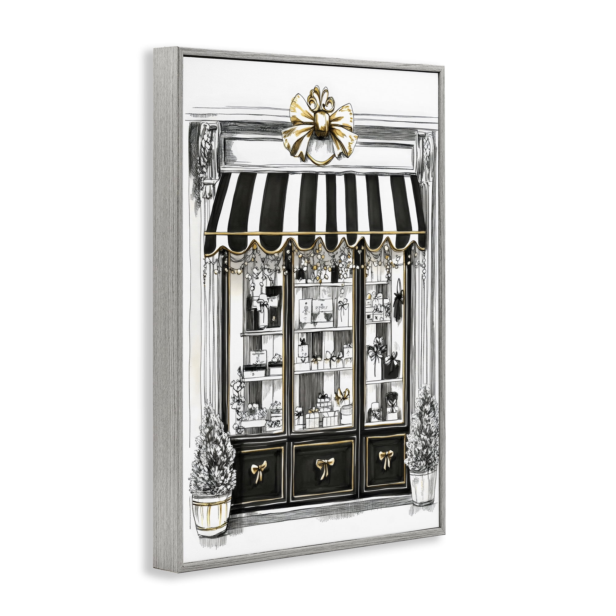 Stupell Industries Striped Paris Shop Facade Gray Framed Giclee Art, design by Petal Prints Design