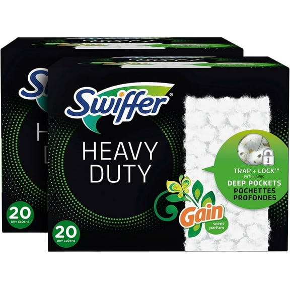 Swiffer Sweeper Heavy-Duty Dry Cloth Refill, Gain Scent, White, 20 Ct (Pack of 2)