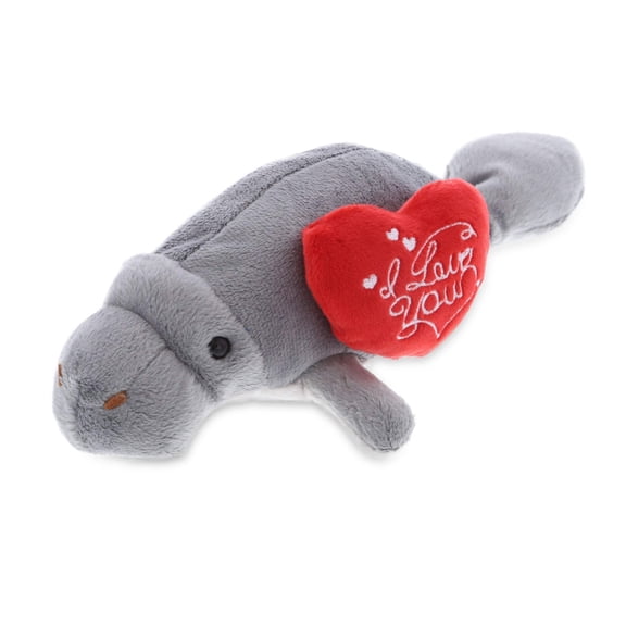 DolliBu I Love You Wild Collection Plush Manatee - Cute Stuffed Animal with Red Heart and with Name Personalization for Valentine, Anniversary, Romantic Date, or Gift - 9"