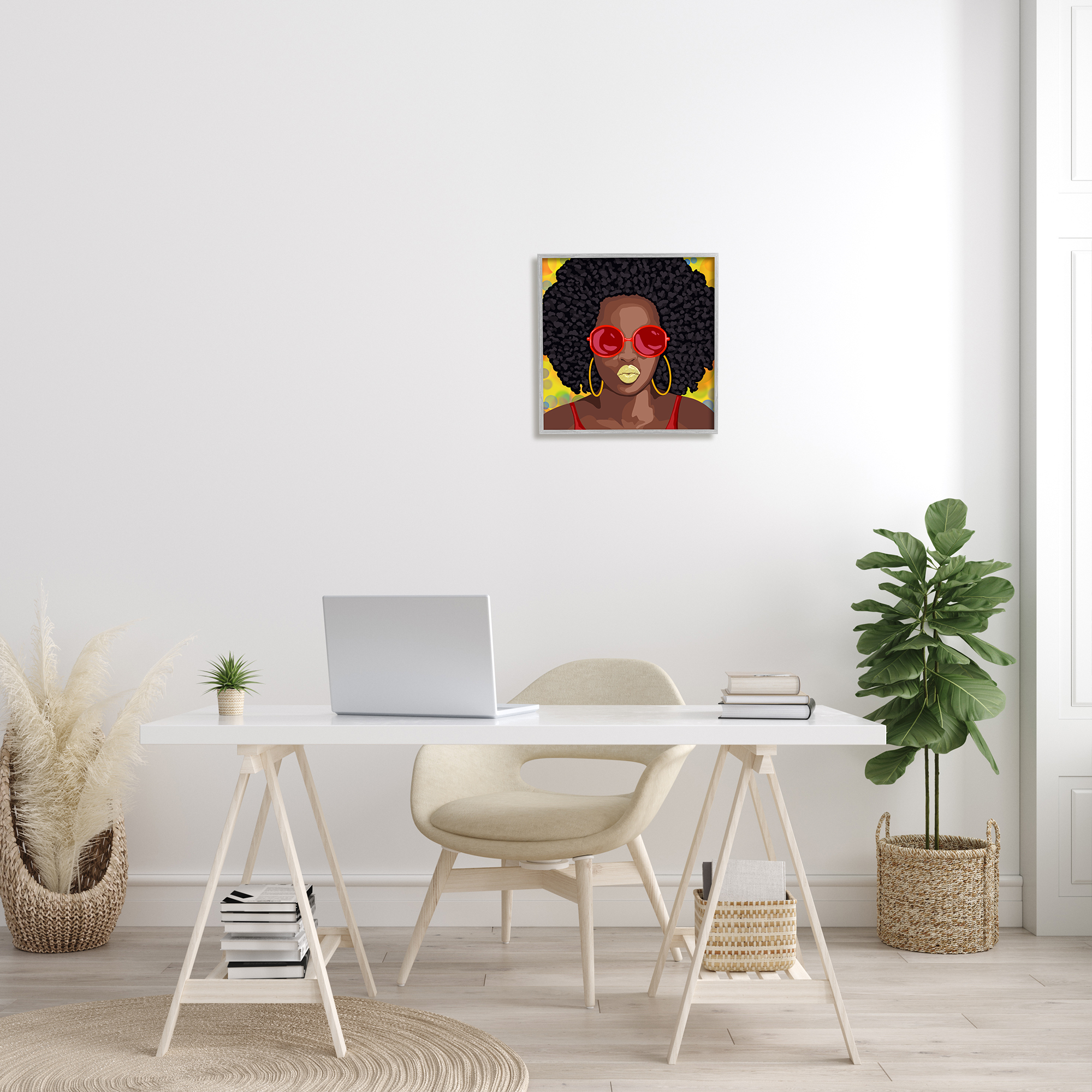 Modern Glamour Pop Cosmetic Female Portrait Bold Lips Beauty & Fashion Framed Art Print Wall Art, 17x17