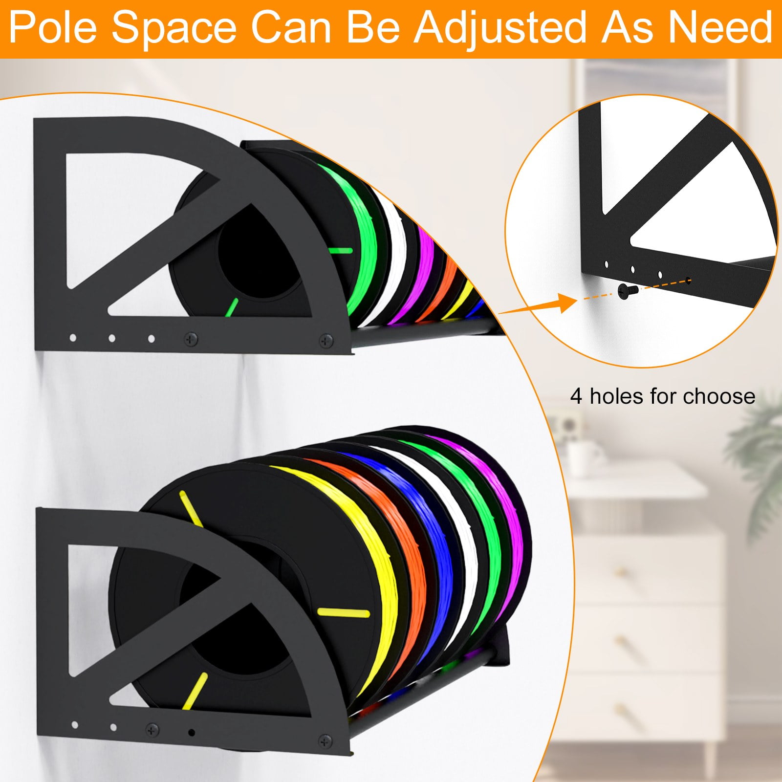 3D Printer Filament Storage Rack, Pack of 2 Wall Mounted Metal Filament Spool Holder for 12 Rolls, Wall Shelf for 3D Filament Storage for Home,Office,Workshop