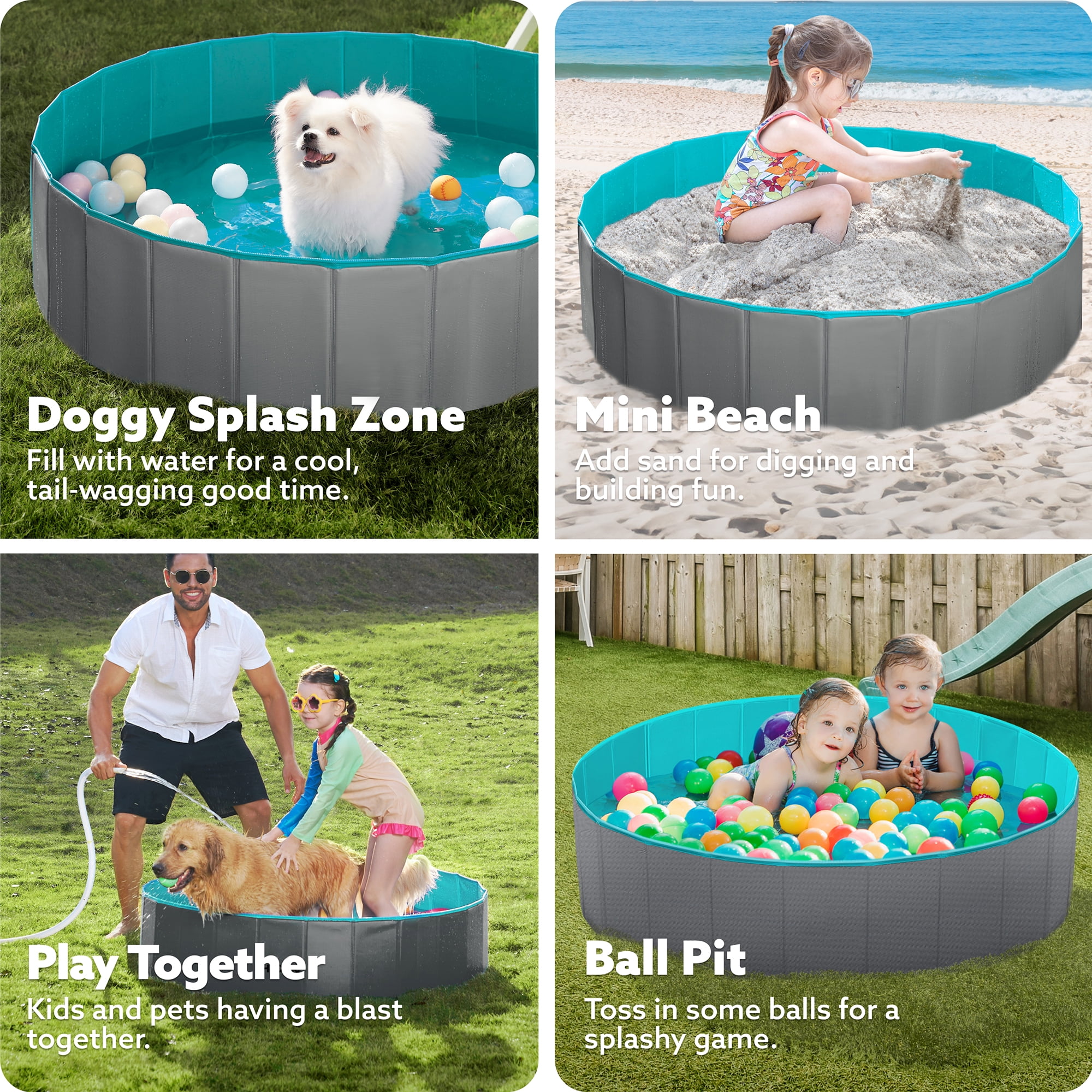 JOYFY 48 x 12 Inches Plastic Kiddie Pool, Pet Swimming Pool Foldable Portable for Dogs Cats and Kids Grey