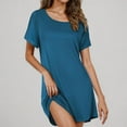 thumbnail image 2 of zbxnLI Women's Sleepshirts Crewneck Short Sleeve Nightgown Solid Color Soft Lightweight Nightdress for Women, 2 of 8