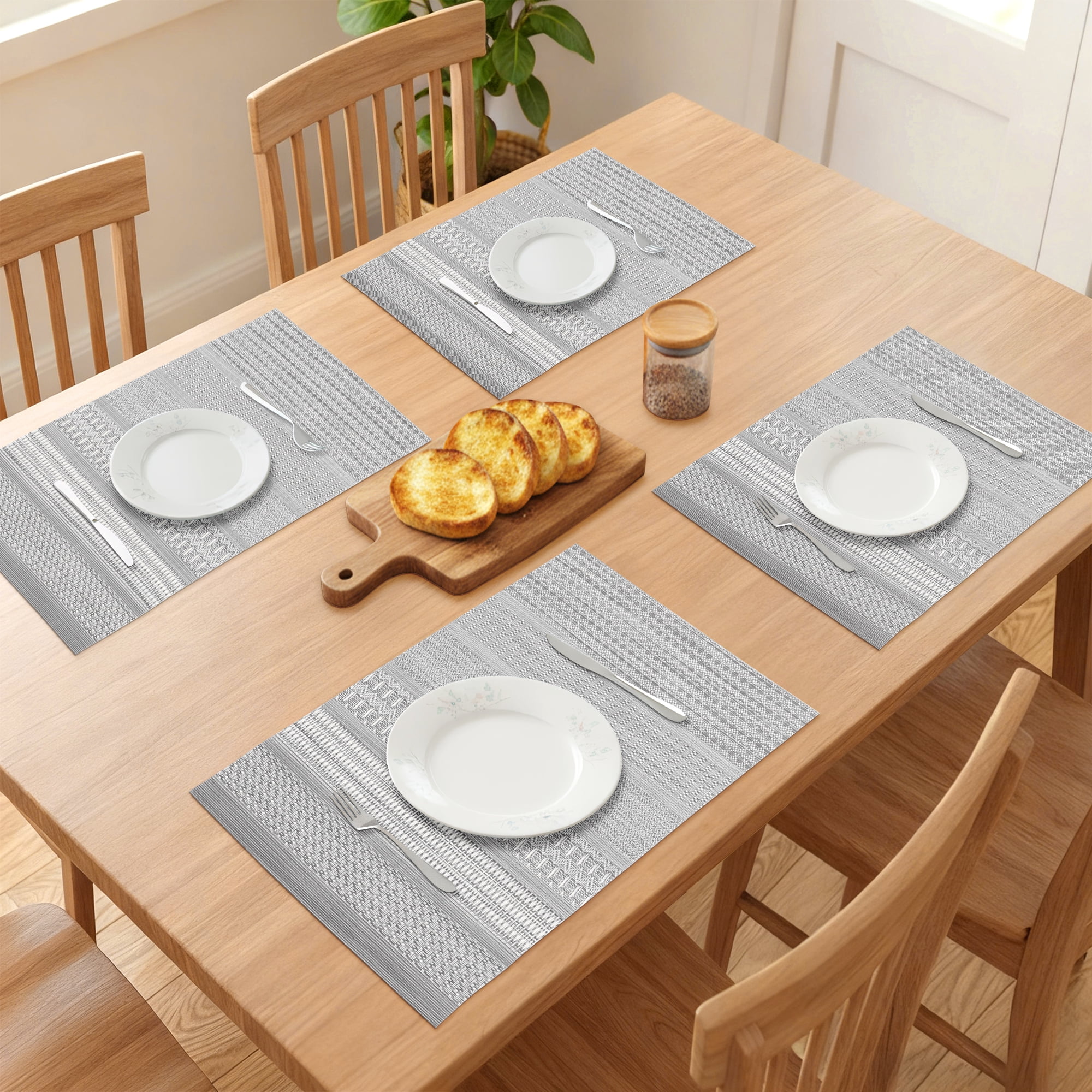 Unique Bargains Set of 8 Woven Placemats for Dining Table Decor Indoor Gray