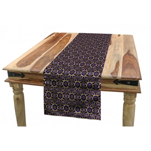 Oriental Table Runner, Folk Arabian Flower Motifs with Swirly Petals Leafage Mosaic Branches, Dining Room Kitchen Rectangular Runner, 3 Sizes, by Ambesonne