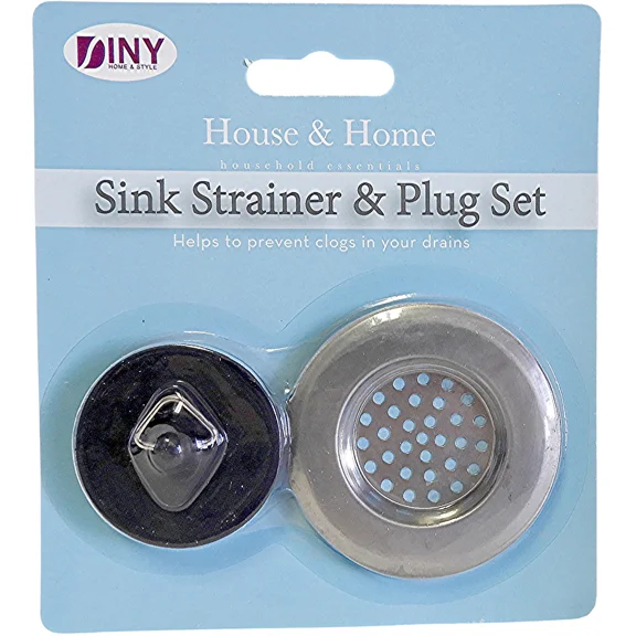 QUEST- Sink Strainer Plug Set Kitchen Bathroom Stainless Steel Black Rubber Basin Drain