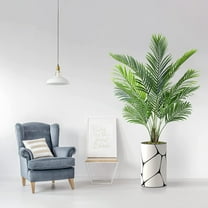 Artificial Tree in Geometric Pattern Planter, Fake Areca Tropical Palm Silk Tree for Indoor and Outdoor Home Decoration - 57" Overall Tall (Plant Pot Plus Tree)