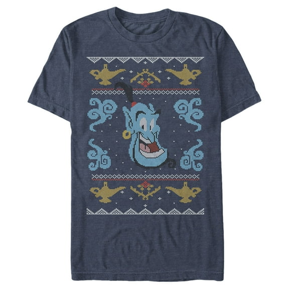 Men's Aladdin Aladdin Genie Christmas Sweater  Graphic Tee Navy Blue Heather Large