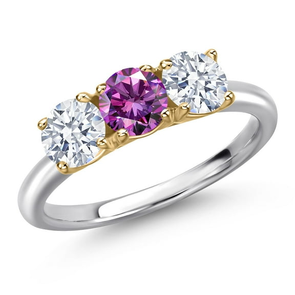 Gem Stone King 925 Silver and 10K Yellow Gold Fancy Purple Zirconia and White Zirconia Engagement Ring for Women | 1.96 Cttw | Round 5MM | Gemstone Birthstone | Size 7