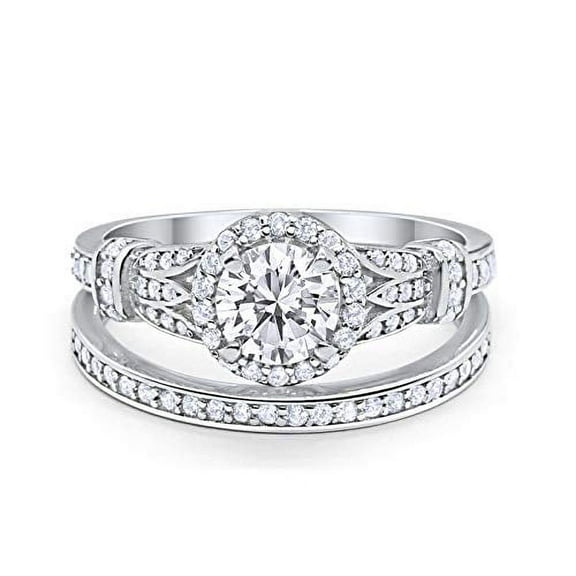 Two Piece Promise Bridal Set Ring CZ 925 Sterling Silver Size 4