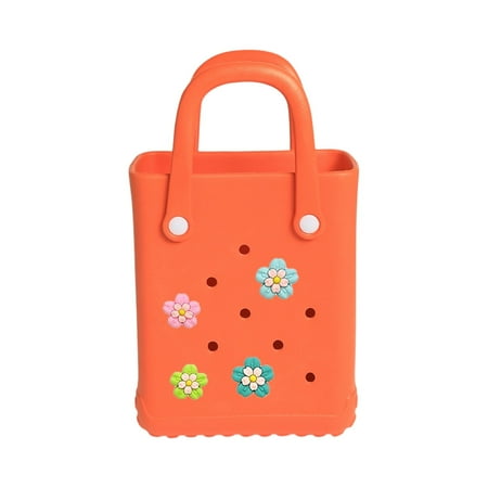 Mini Travel Beach Bag for Girls Rubber Beach Bag Medium Large Capacity Summer Beach Bags Graphic Tee Eva Swim Bag Orange