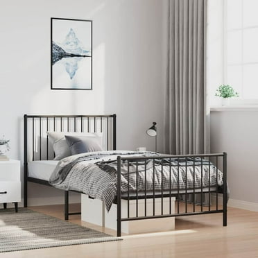 vidaXL Black Metal Twin XL Bed Frame with Headboard & Footboard, Heavy-Duty, No Mattress