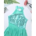 thumbnail image 5 of Venjoe Kids Girls Sequins Lyrical Ballet Dance Dress Halter Cutout Back Modern Dancing Costume Tulle Turquoise 8, 5 of 7