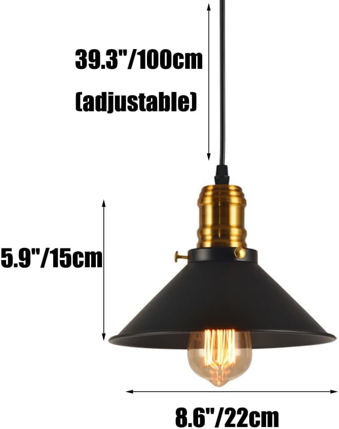 Vintage Black Gold Metal Pendant Light Fixture for Kitchen Sink, Retro Industrial Style Iron Pendant Lighting, Rustic Farmhouse American Pendant Lamp for Over Table Kitchen Island Shop