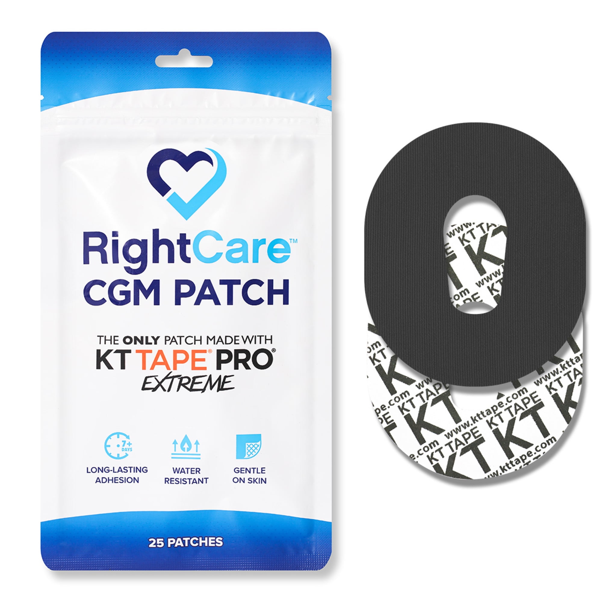RightCare CGM Adhesive Patch for G6, Uncovered Oval, Black, Bag of 25