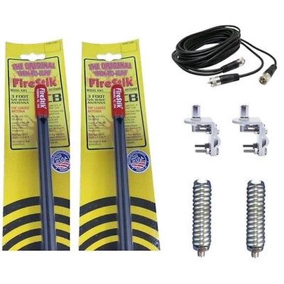 NEW 2 FIRESTIK 2 KW3 B 3FT BLACK CB ANTENNAS, 12FT DUAL COAX, MOUNTS & SPRINGS