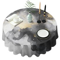 Gray Black Gold Marble Pattern Round Tablecloth 60"x60",Wrinkle Wipeable Table Cloth for Kitchen Dining Room Picnic Patio Party