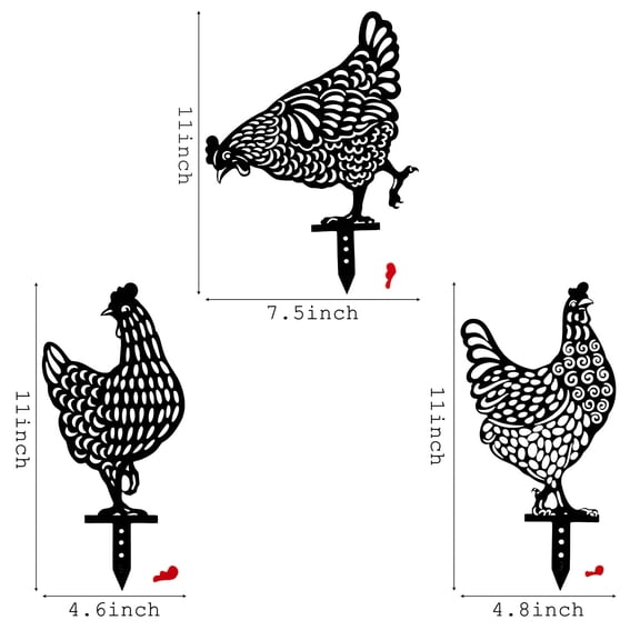 2ooya 3 Count Acrylic Black Chicken Yard Sign,for Outdoor Garden Lawn Statue Decor