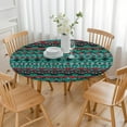thumbnail image 3 of Cheerful Floral Print Round Table Cover, Boho Aesthetic with Elastic Border, Fits 56 Inch Tables for Kitchen and Patio Dining, 3 of 7