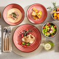 thumbnail image 6 of Red Dinnerware Set, 48 Pieces Stoneware Dinnerware Set, Handpainted Spirals Pattern Ceramic Combination Set with Dinner Plates, Dessert Plates, Soup Plates and Bowls, Dinner Set for 12, 6 of 7
