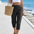 thumbnail image 3 of Pounoo Women's Mid Waist Linen Capri Pants, Casual Straight Leg Cropped Trousers with Button Detail for Outdoor and Daily Wear Gift, 3 of 9