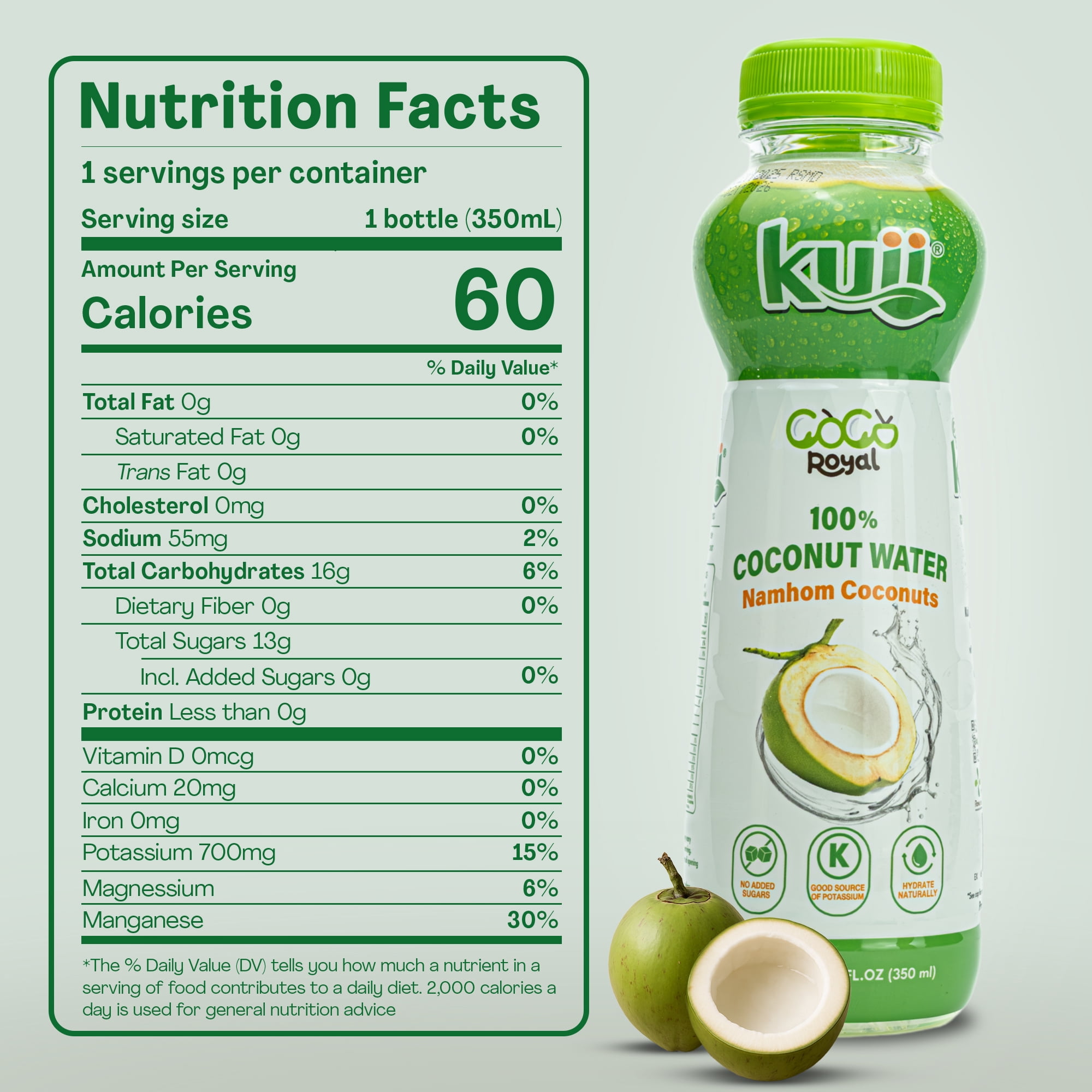 Kuii 100% Coconut Water, 11.8 fl oz Namhom Coconut Premium Drink
