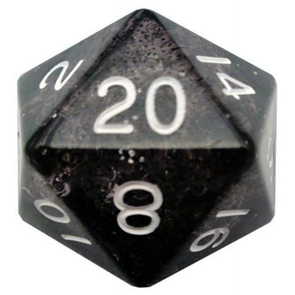 d20 Single 35mm Mega Ethereal BK w/WH # Metallic Dice Games LIC20320