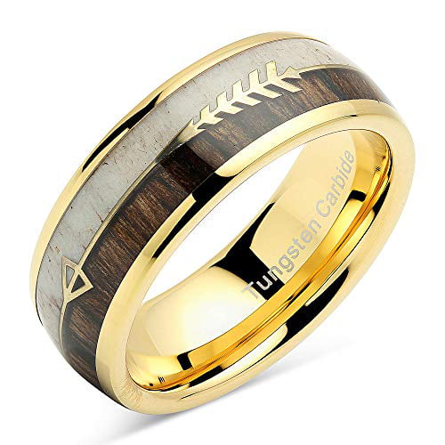 Black Tungsten Antler Koa Wood Ring Men’s Wedding Ring Dome Shape 