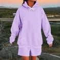 thumbnail image 2 of Wyobmus Women's 2 Piece Sweatsuit Fall Outfits Long Sleeve Pullover Sweatshirt Cargo Shorts Lounge Set Tracksuits C-Purple, 2 of 6