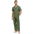 thumbnail image 3 of EA'S SECRET Men's 100% Cotton Pajama Sets Button Down Loungewear with Long Pants Summer Breathable Pjs with Pockets(Army Green,S), 3 of 9