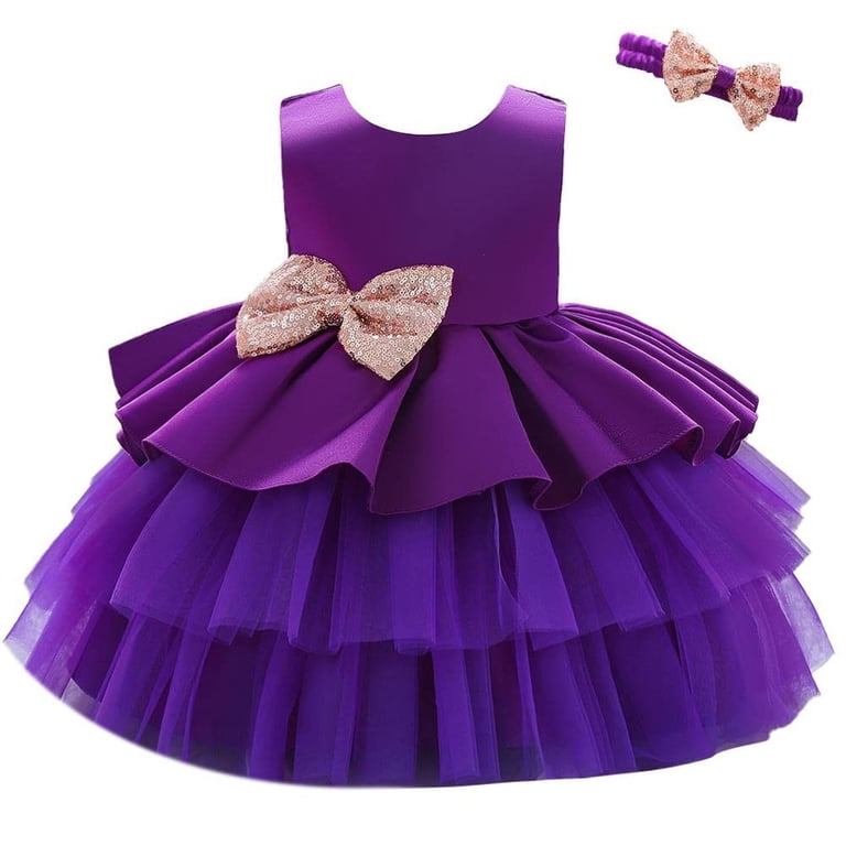 Fozruso Girls Dresses Children's Full Moon Dress Girls Cake Dress Children's Birthday First Birthday Dress Dress Sizes 3-6 Months, Girl's, Purple