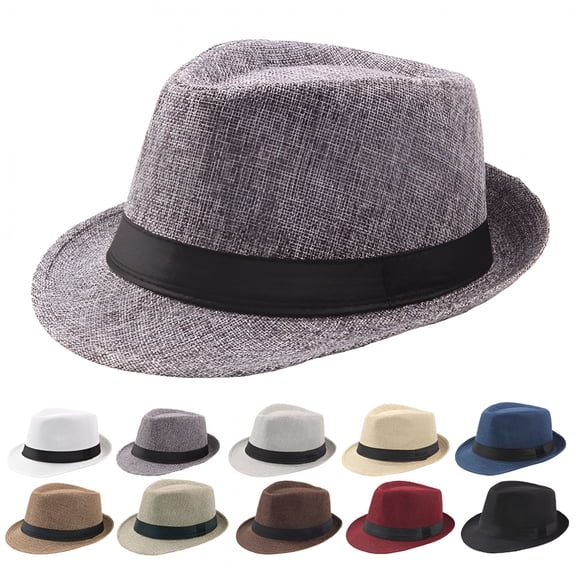 DESIGNICE Men Solid Color Wide Brim Fedora Felt Hat Panama Cap Boater Summer Beach Sunhat