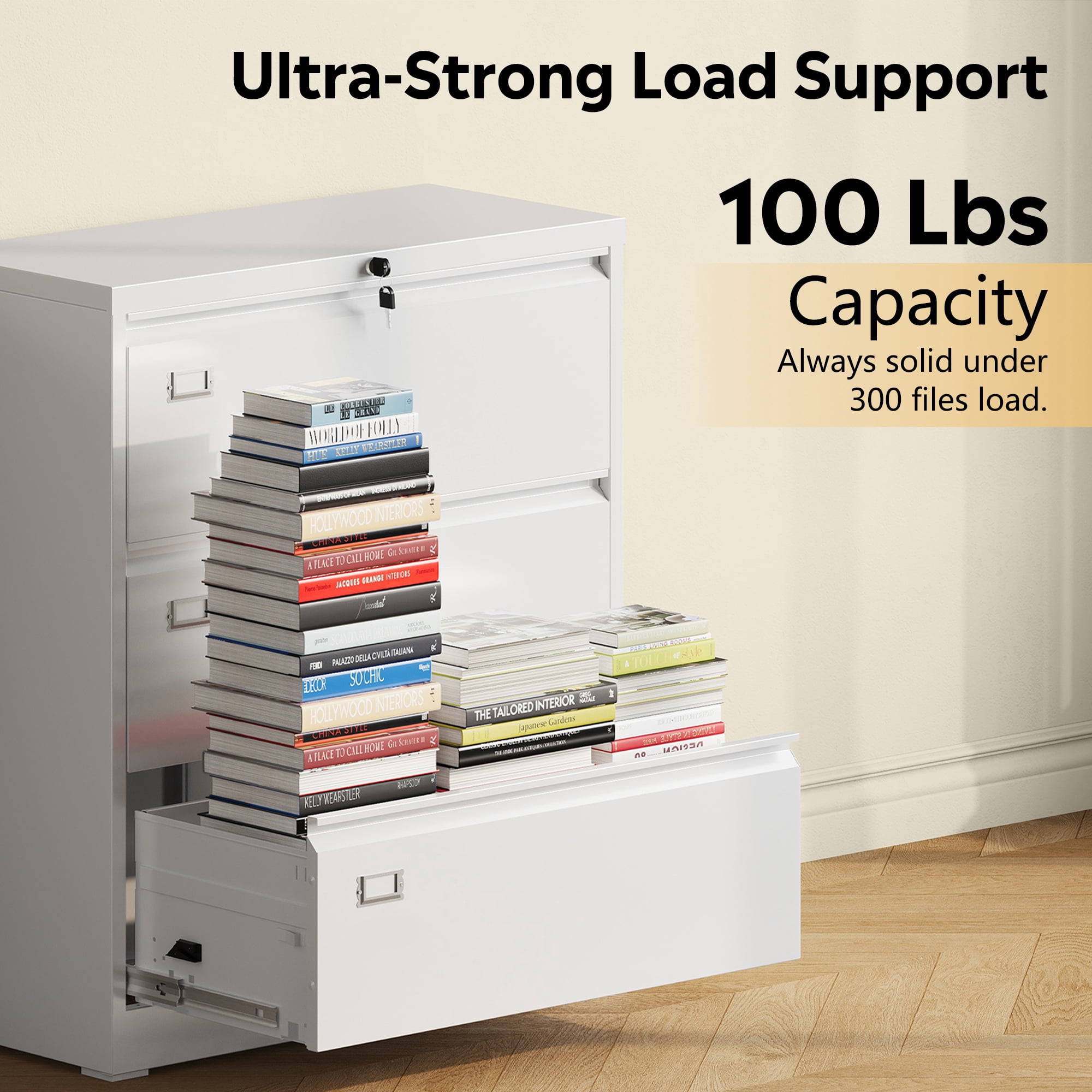 GALAXHERO Lateral File Cabinet with 3 Drawer, Metal Lockable Storage Cabinet for Home Office, Hanging Files Letter/Legal/F4/A4 Size, White