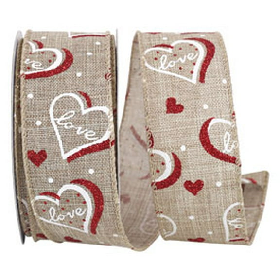 Wired Love Heartbeat Valentine's Day Ribbon in Natural, Red and White Colors 1 1/2" 10 Yards