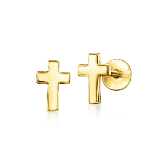 Pure Collection by Ross-Simons 14kt Yellow Gold Cross Flat-Back Stud Earrings, Women's, Adult