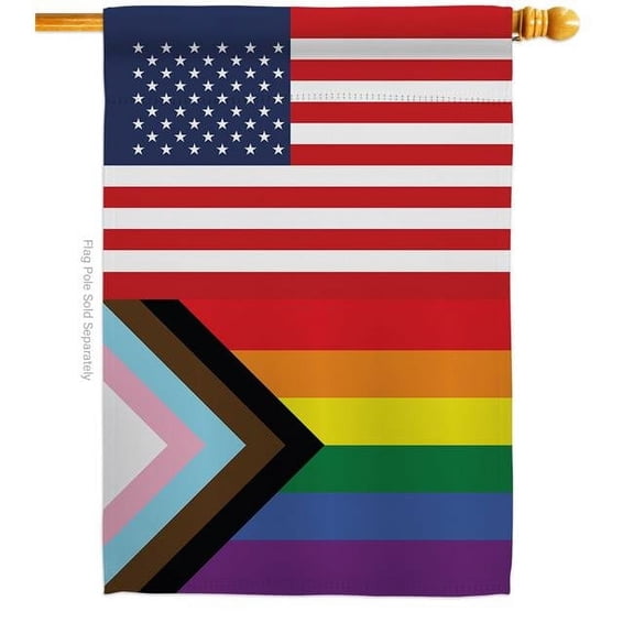 Americana Home & Garden H148054-BO US Progress Pride Support 28 x 40 in. Double-Sided Decorative Vertical House Flags for Decoration Banner Garden Yard Gift