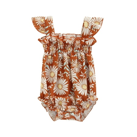 

Bagilaanoe Newborn Baby Girl Rompers Daisy Print Fly Sleeve Bodysuit + Headband 6M 12M 18M 24M Infant One Piece Jumpsuit