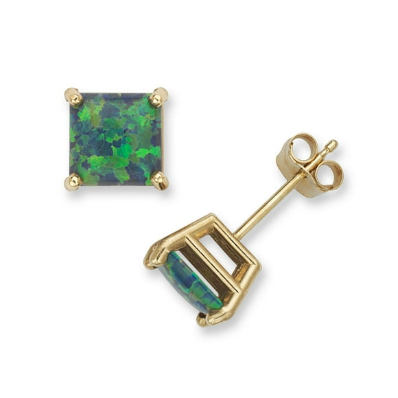 Jewelry Web Solid 14k Yellow Gold Square Created Opal Stud Earrings (3 Color) Gift For Woman (green)