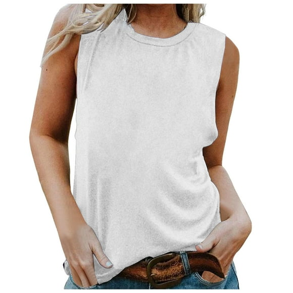 TSADFHJI Tank Tops for Women Loose Fit Pack Women Vest Sleeveless Tanks Summer Casual Tops O Neck Solid Color Casual Shirts Slim Fit Blouse Xxl White