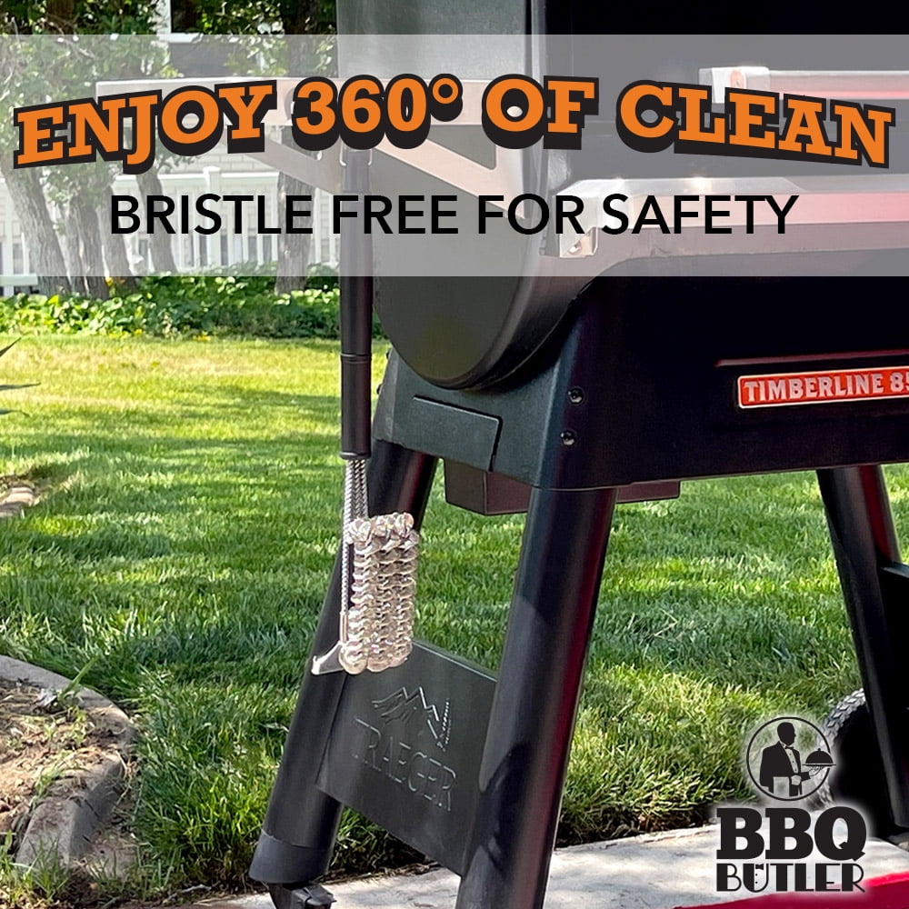 BBQ Butler Bristle Free Grill Brush - 360 Degree Grate Scraper - Stainless Steel
