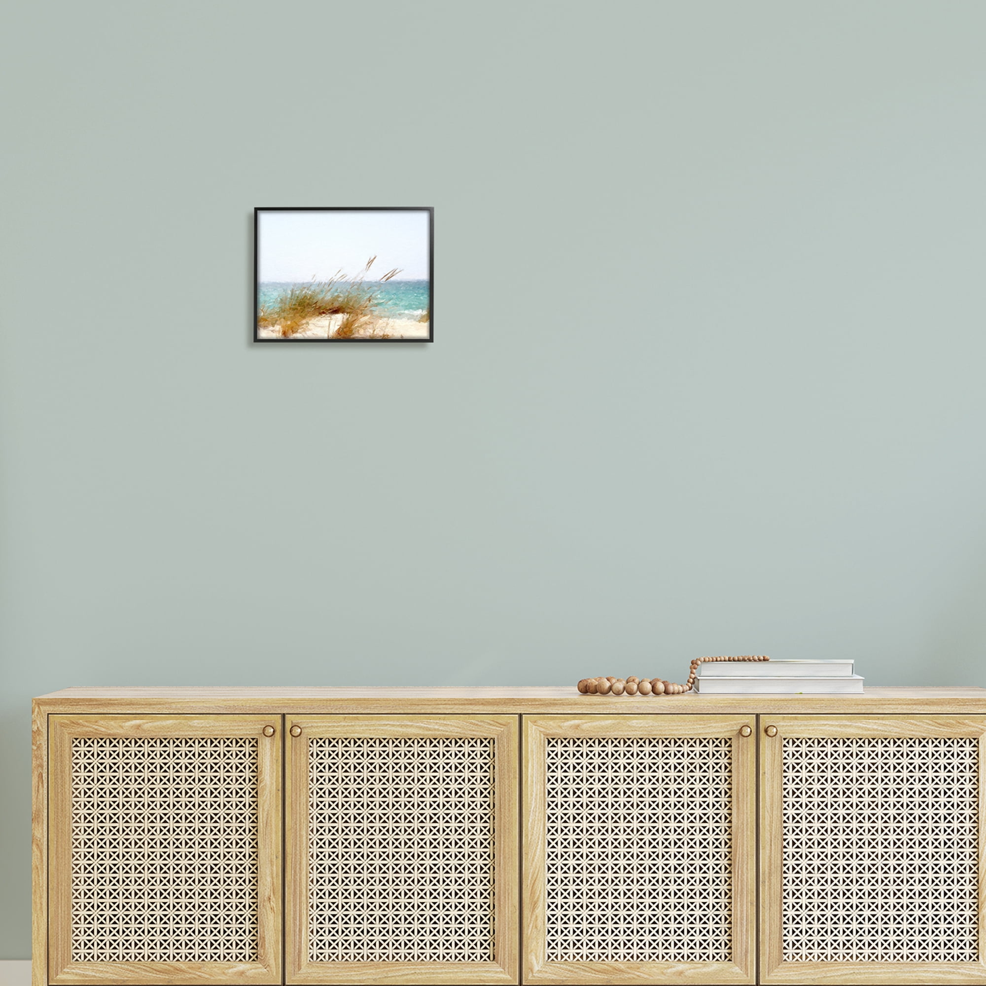Stupell Beach Reeds Nautical Windblown Coast Landscape Painting Black Framed Art Print Wall Art