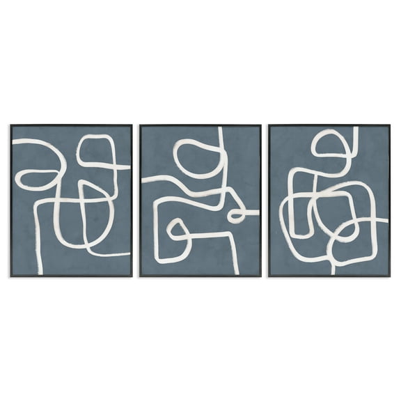 Stupell Industries Squiggles on Grey Abstract Painting Black Framed Art Print Wall Art, 11 x 14, Set of 3