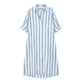 thumbnail image 4 of Women's Vertical Stripe Shirt Maxi Dress, Collar 3/4 Sleeve Loose Oversized Casual Vacation Tunic Dress with Side Pockets Blue M(M), 4 of 5