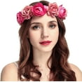 thumbnail image 3 of Vorkoi Women Rose Floral Crown Hair Wreath Leave Flower Headband with Adjustable Ribbon, 3 of 5