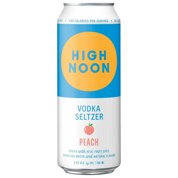 High Noon Peach Vodka Hard Seltzer, 23.67 fl oz Can, 4.5% ABV