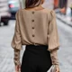 thumbnail image 1 of Cárdigan de una sola botonadura en la espalda para mujer, Tops elegantes, camiseta de manga de linterna de Color sólido, camisetas de viaje cómodas para mujer, nuevo, 1 of 5